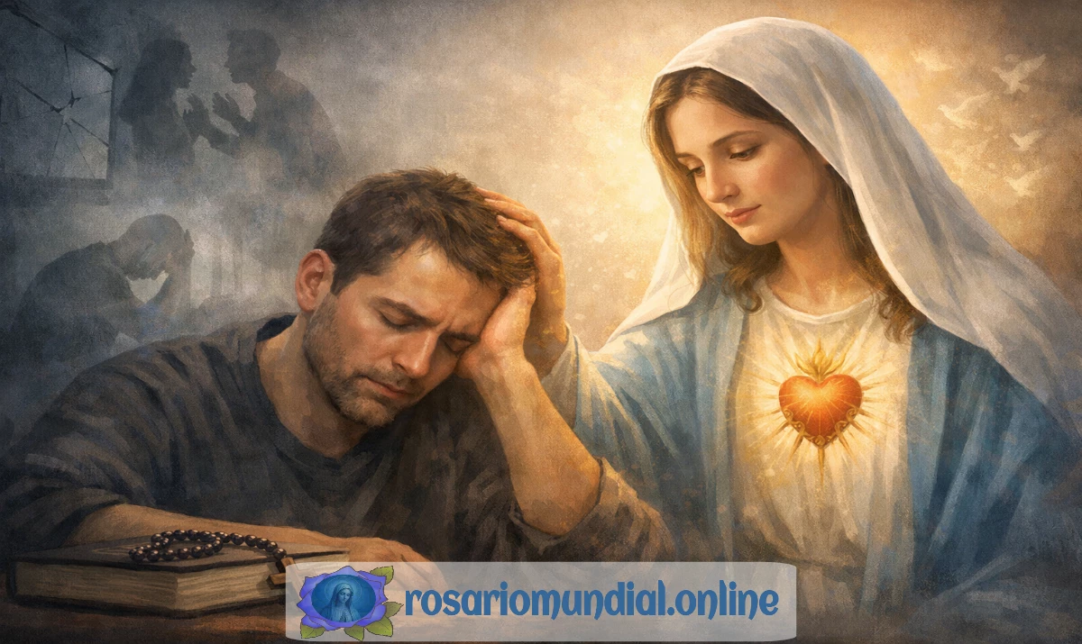 Una oración cercana a la Virgen María por la salud interior: para sanar heridas invisibles, calmar el ruido interior y rezar el Rosario en comunidad.