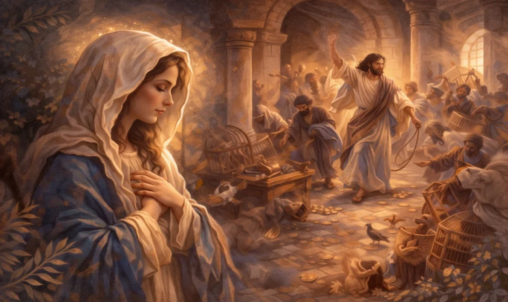 Lunes Santo – Virgen del Silencio que observa. María no actúa… pero lo está viendo todo. Y eso transmite justo lo que buscábamos: presencia sin protagonismo.