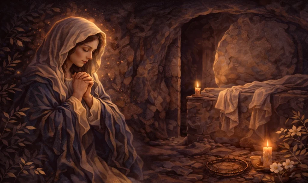 Sábado Santo: Virgen de la Espera firme.