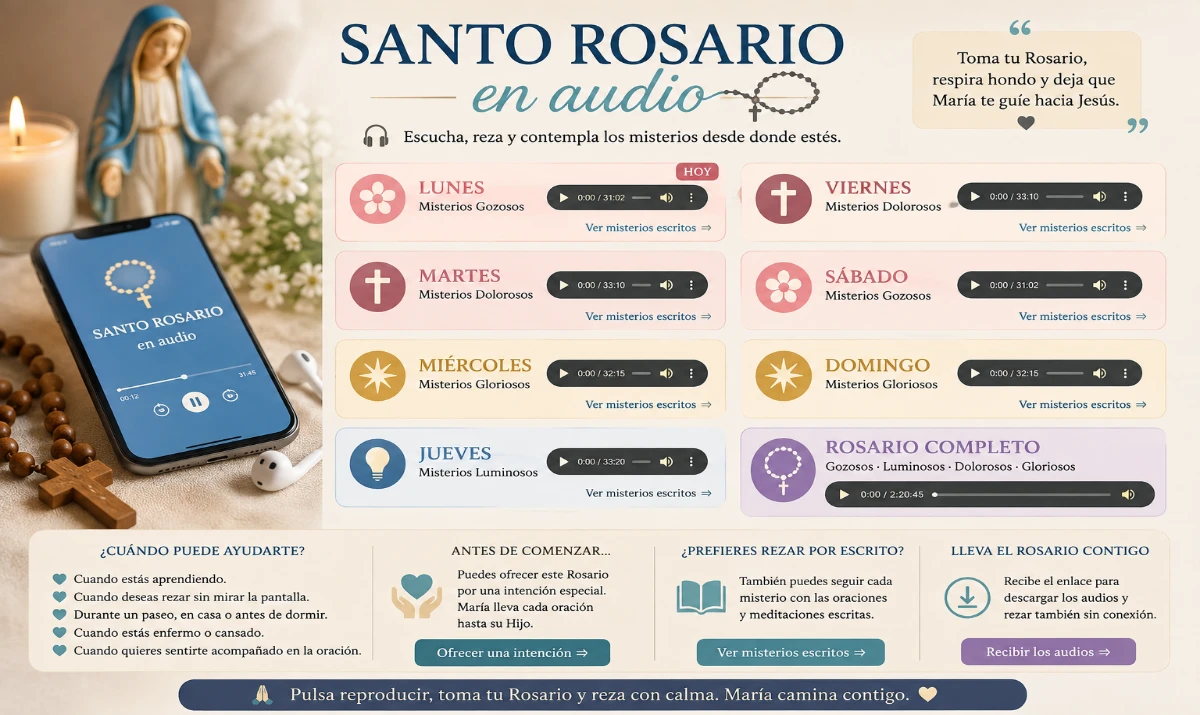 Santo Rosario en audio para rezar los misterios de cada día acompañado de la Virgen María